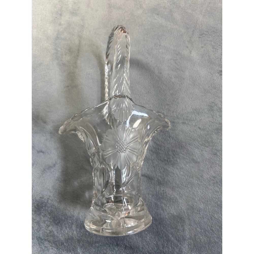 Duncan & Miller vintage Brides's Etched glass handled basket